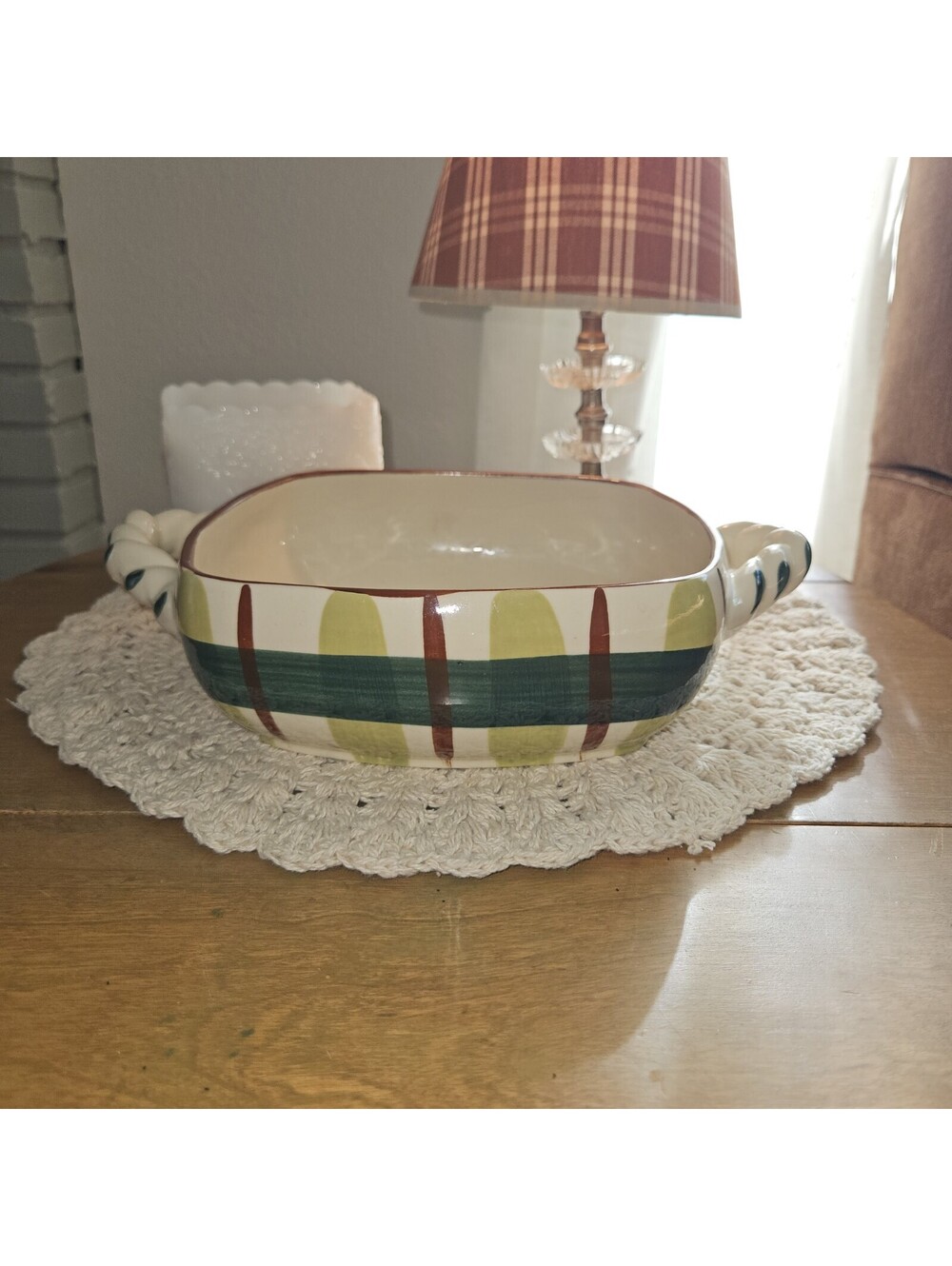Vintage Gay Plaid By Blair Square Vegetable Bowl With Handles 7.5x11x2.5